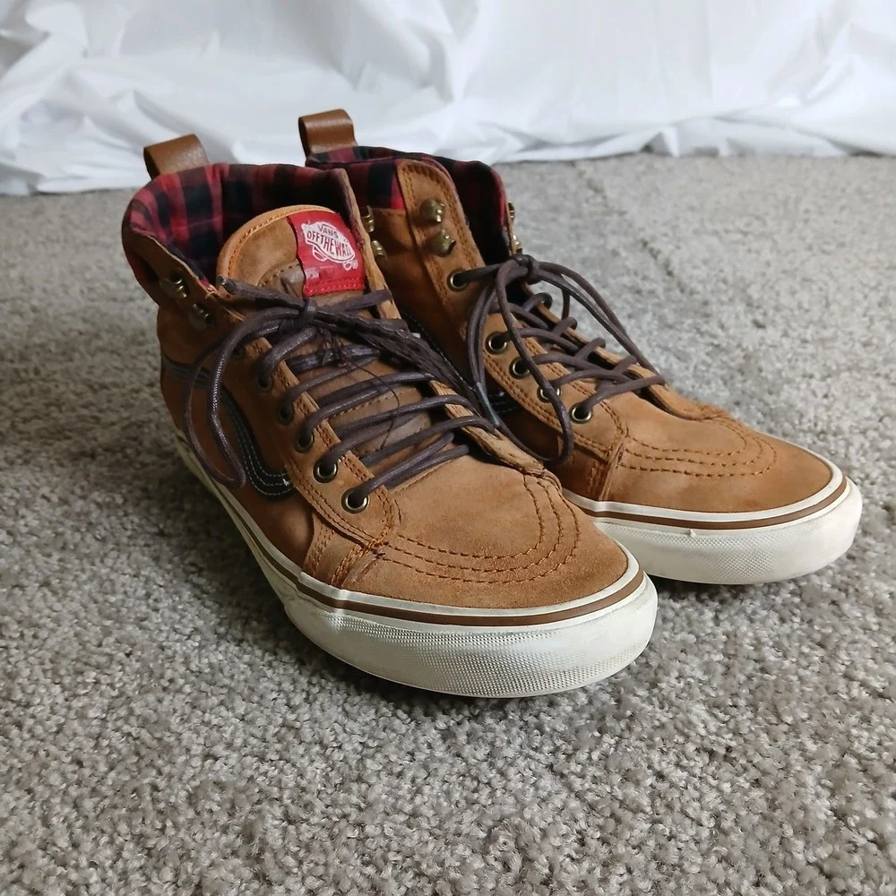Vans Sk8-Hi MTE Gingerbread Brown Plaid Suede High Top Sneakers Mens 9.5
